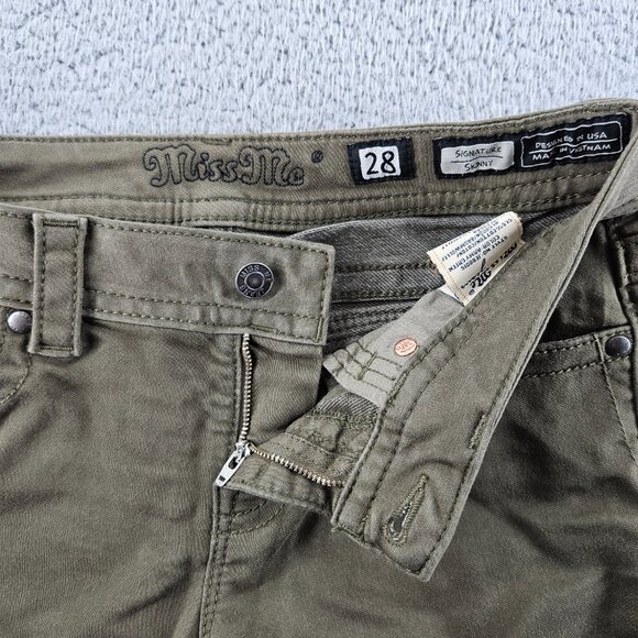 Miss‎ Me Jeans Womens 28 (30x30) Green Low Rise Skinny Embroidered Zip Pocket - Picture 3 of 16